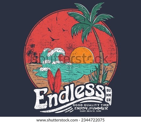 Beach vibes print design for apparel, stickers, posters, background and others. Endless summer. palm tree vector artwork.