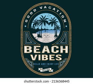 Beach vibes print design for t shirt, poster, sticker and others. Palm tree vector artwork design.