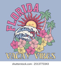 Beach vibes print design for t shirt, poster, sticker and others. Palm tree vector artwork design.