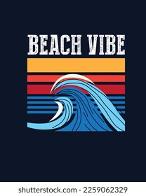 Beach Vibes Retro Wave typographic poster for t shirt print ,sticker vector
