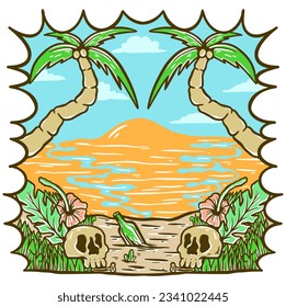Beach vibes skeletoon paradise illustration vector by mbelebeer