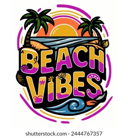 beach vibes summer beach logo vector illustration
