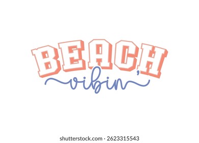 Beach Vibin' Retro Summer Varsity Typography T Shirt Design