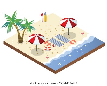 Beach view 3D isometric vector concept for banner, website, illustration, landing page, flyer, etc