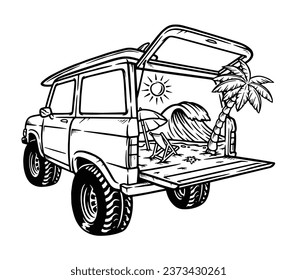 beach view in the car illustration