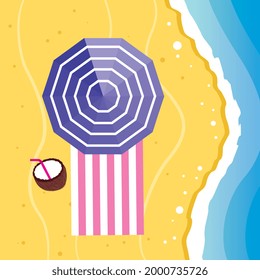 beach view up with coconut cocktail. summer. vector illustration