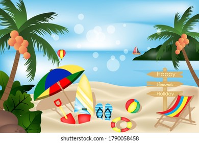 beach view with element tolls summer holiday design