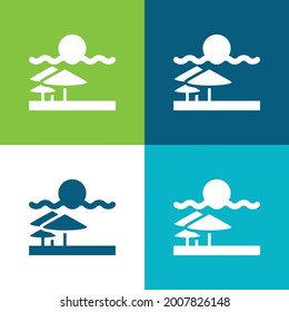Beach View Flat four color minimal icon set