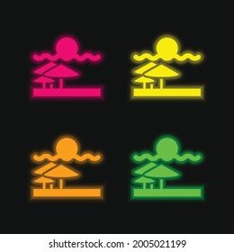 Beach View four color glowing neon vector icon