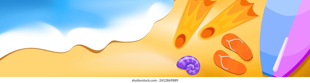Ilustración con vistas a la playa. Plantilla de verano.