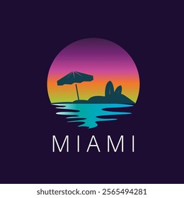 beach view logo design in the city of Miami with a gradient and flat concept