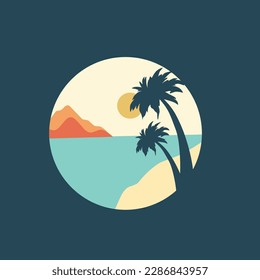 beach view logo design template, suitable for nature tourism brands