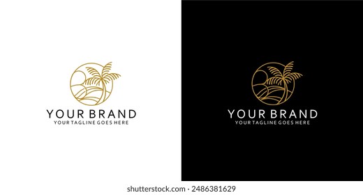 A beach view logo that is balanced with neatly shaped ornaments gives the impression of simple, elegant luxury and minimalism 