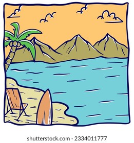 Beach view mountain illustration vibes