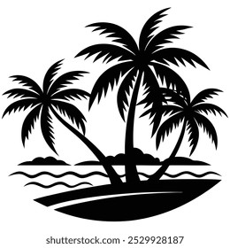 beach view with silhouette of coconut trees