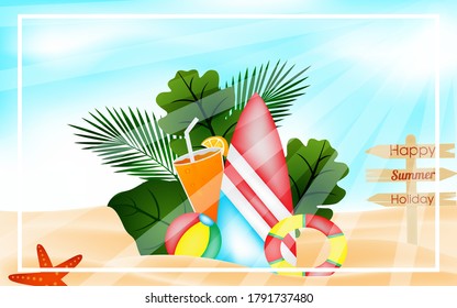 Beach view summer elements design