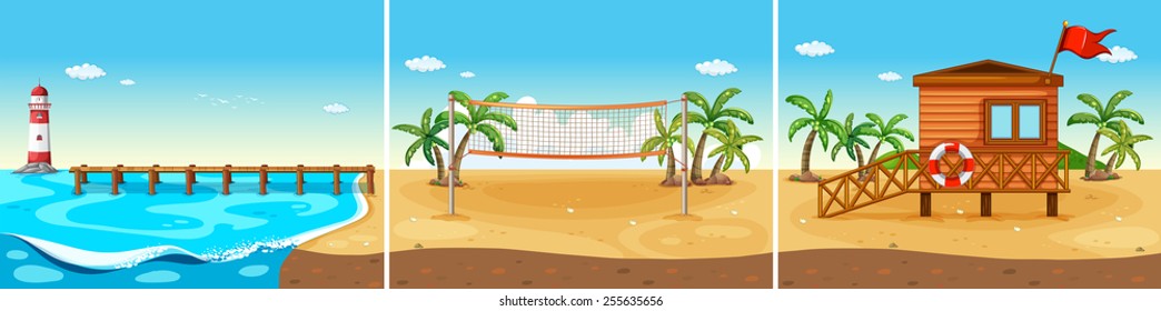 Beach view with volleyball net