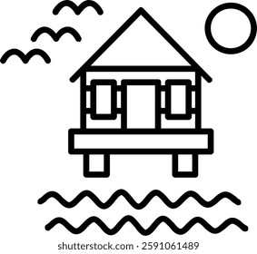 Beach Villa Line Vector Icon Design