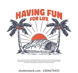 beach vintage illustration for t-shirt and print