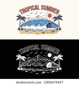 beach vintage illustration for t-shirt and print