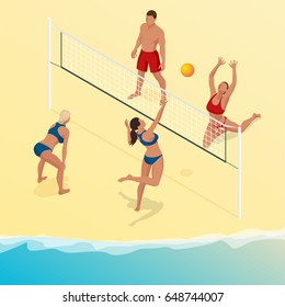 Beach volley ball concept. Vector isometric illustration
