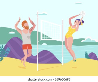 Beach Volley scene.Isolated objects. Vector illustration