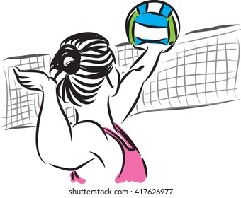 beach volley woman 3 player illustration