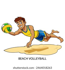 Beach volleyball athlete isolated on white background in cartoon style. Summer Games 2024. Vector illustration.