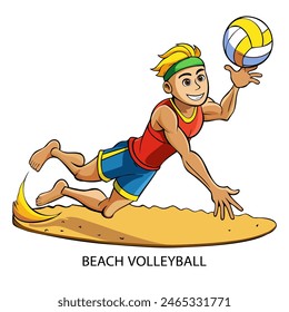 Beach volleyball athlete isolated on white background in cartoon style. Summer Games 2024. Vector illustration.