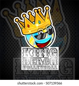 Beach volleyball ball with crown. Vector sport logo for any team or competition
