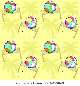 Beach volleyball cartoon-style pattern. Vector illustration. 