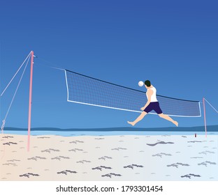 Beach Volleyball Flat Vector Illustration
