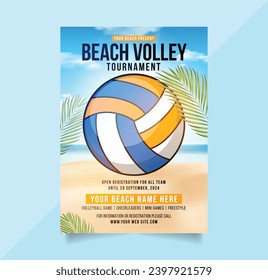 Beach Volleyball Flyer or Poster Template Design in Vector