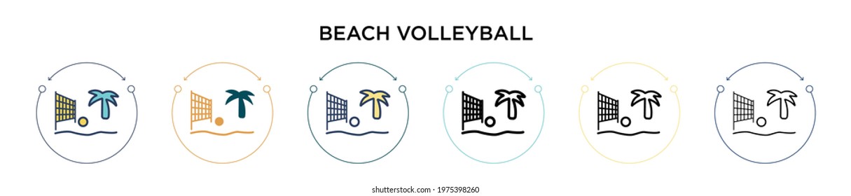 Beach volleyball icon in filled, thin line, outline and stroke style. Vector illustration of two colored and black beach volleyball vector icons designs can be used for mobile, ui, web