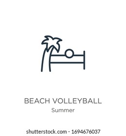 Beach volleyball icon. Thin linear beach volleyball outline icon isolated on white background from summer collection. Line vector sign, symbol for web and mobile