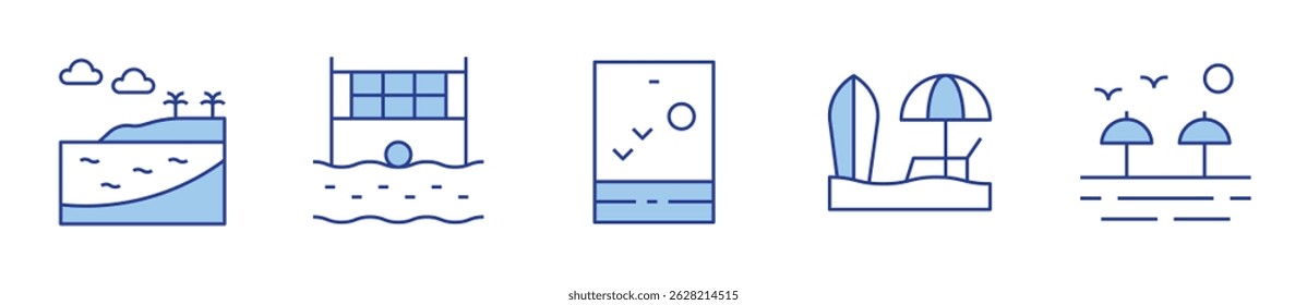 beach volleyball, beach. Beach Icon vector illustration. Line Duotone style. Editable stroke.