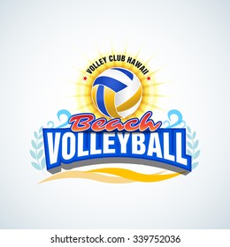 Beach Volleyball Label, Emblem, Logo, Icon, T-shirt Apparel Design. Beach Volleyball Logotype Template. Vector Illustration