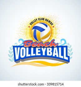 Beach volleyball label, emblem, logo, icon, t-shirt apparel design. Beach volleyball logotype template. Vector illustration