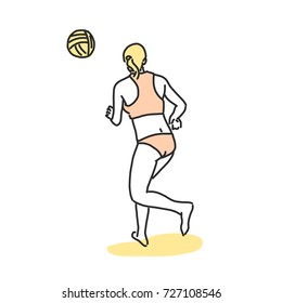 Beach volleyball line drawing illustration in various poses.