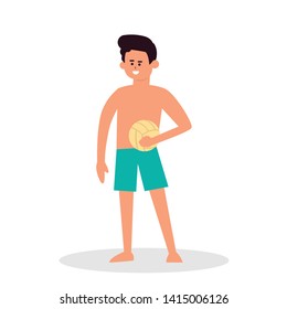 Beach volleyball. mans hand the volleyball in summer