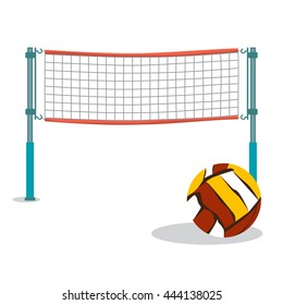 Beach volleyball and net flat cartoon vector illustration on white background