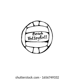 Beach volleyball. Outdoor summer games. Stock vector hand drawn illustration, isolated on white background. Simple outline doodle design. Single element.