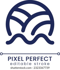 Beach volleyball pixel perfect linear ui icon. Ball for sports game in pool. GUI, UX design. Outline isolated user interface element for app and web. Editable stroke. Poppins font used