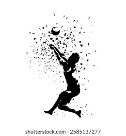 Beach volleyball player, isolated vector silhouette. Summer sports clip art with distortion effect