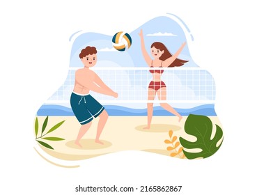 Beach Volleyball-Spieler auf der "Attack for Sport Competition Series Outdoor" in einer flachen Cartoon-Illustration