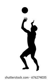 Beach volleyball player silhouette on white background, vector illustration