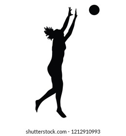 Beach volleyball player vector illustration isolated on white background. Volleyball girl in action. Summer time enjoying on sand. Girl sport activity. Active life style.