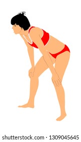 Beach volleyball player vector illustration isolated on white background. Volleyball girl in action.  Summer time enjoying on sand. Woman sport activity. Active life style. Outdoor weekend fun.