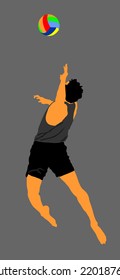Beach volleyball player vector illustration isolated on background. Player at service serving. 