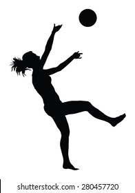 Beach volleyball player vector silhouette illustration isolated on white background.
